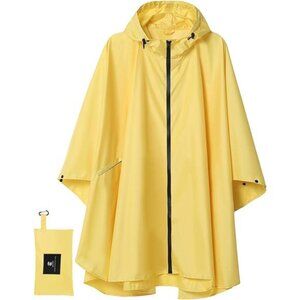 Unisex Rain Poncho Raincoat Hooded with Pockets, Yellow